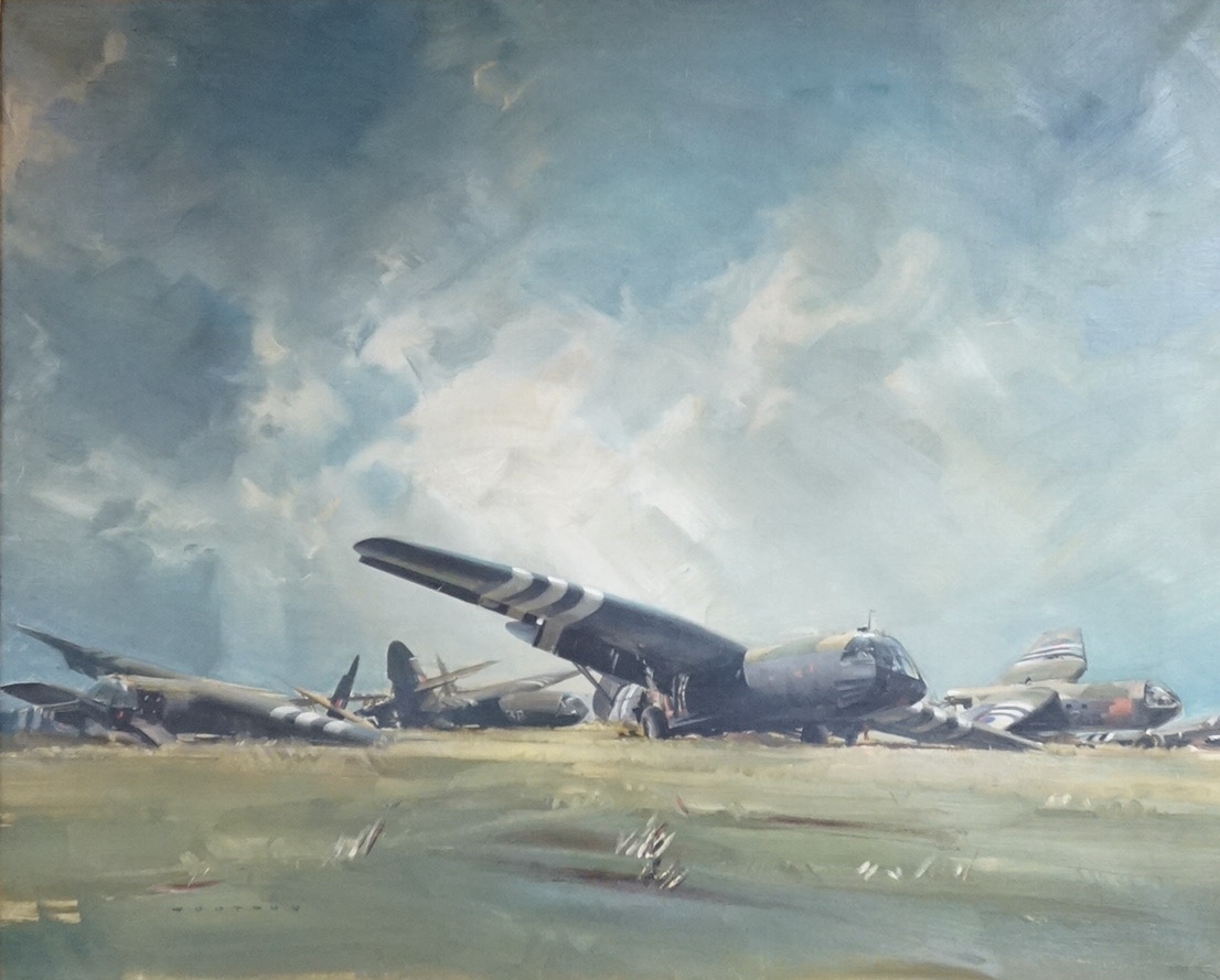 Frank Wootton (1911-1998), military interest oil on canvas, ‘Day Break’, signed, War Artists Comittee label verso, 59 x 75cm. Condition - rip to sky area of the canvas